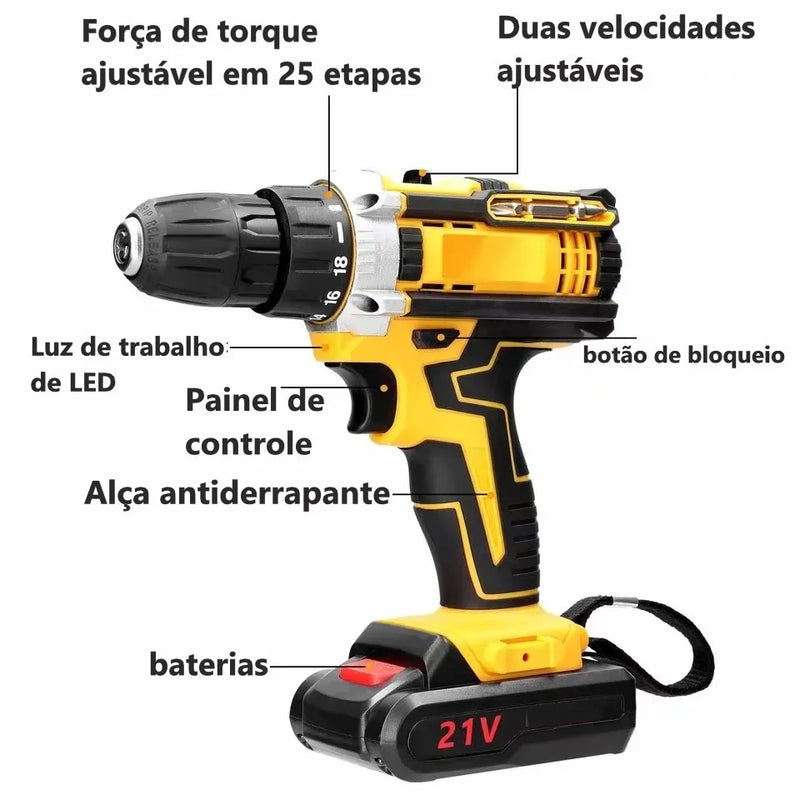 Parafusadeira/Furadeira Elétrica - Multifuncional 21V