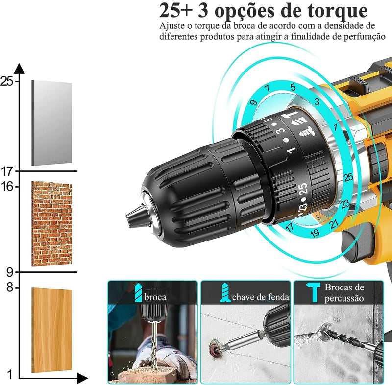 Parafusadeira/Furadeira Elétrica - Multifuncional 21V